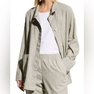 Eileen Fisher Organic Cotton-Linen Ticking
Stripe Button Front Jacket Women’s XS
